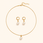 Women’s Dainty Pearl Drop Necklace & Hoop Earring Set