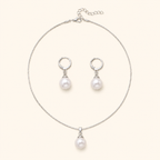 Women’s Dainty Pearl Drop Necklace & Hoop Earring Set