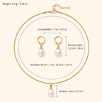 Women’s Dainty Pearl Drop Necklace & Hoop Earring Set