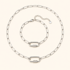 Women’s Paperclip Chain Necklace & Bracelet Set with Textured Screw Clasp