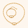 Women’s Paperclip Chain Necklace & Bracelet Set with Textured Screw Clasp