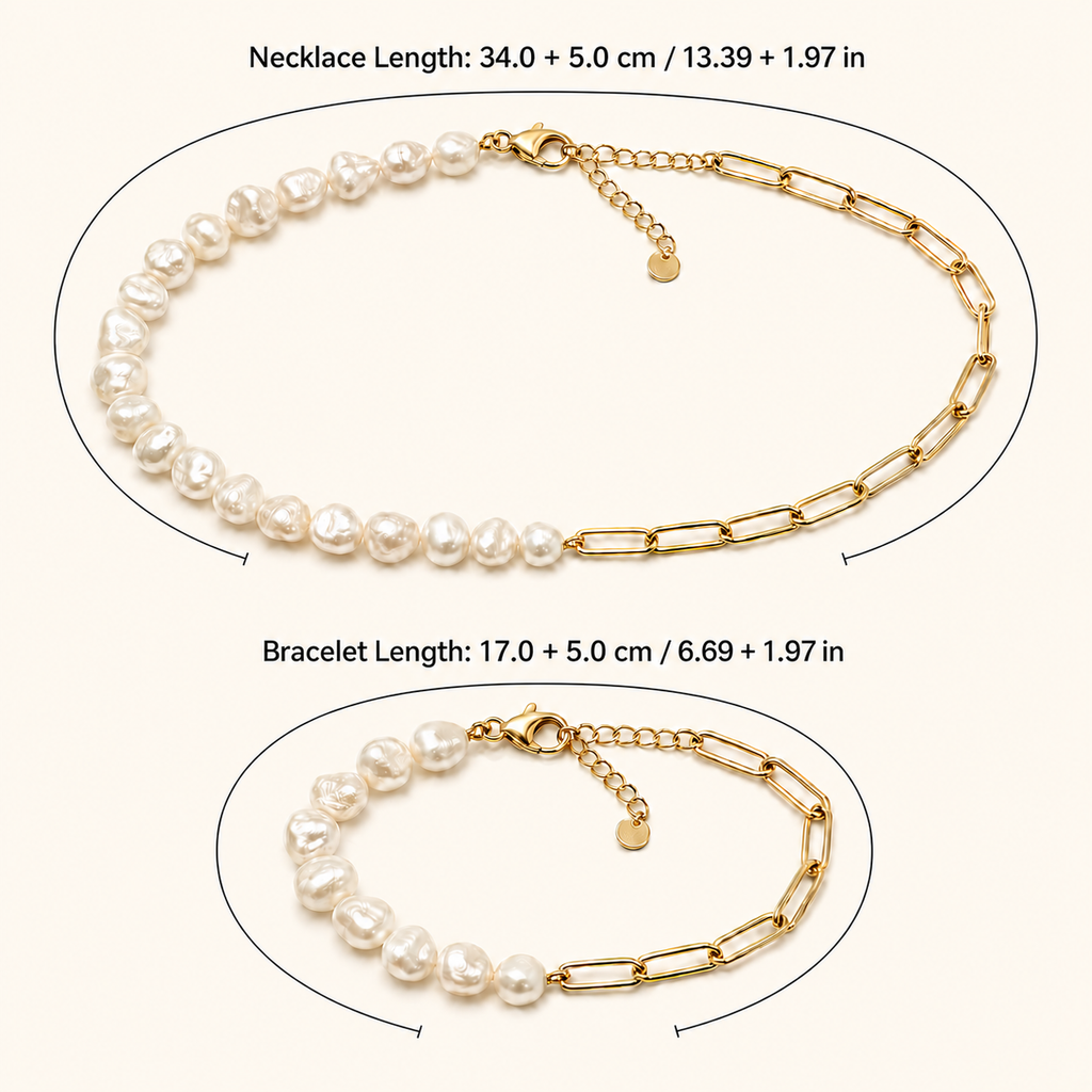 Women’s Gold-Tone Pearl & Link Necklace and Bracelet Set