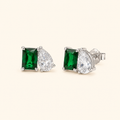 Women’s Emerald Green Rectangular and Pear-Cut Cubic Zirconia Sterling Silver Stud Earrings