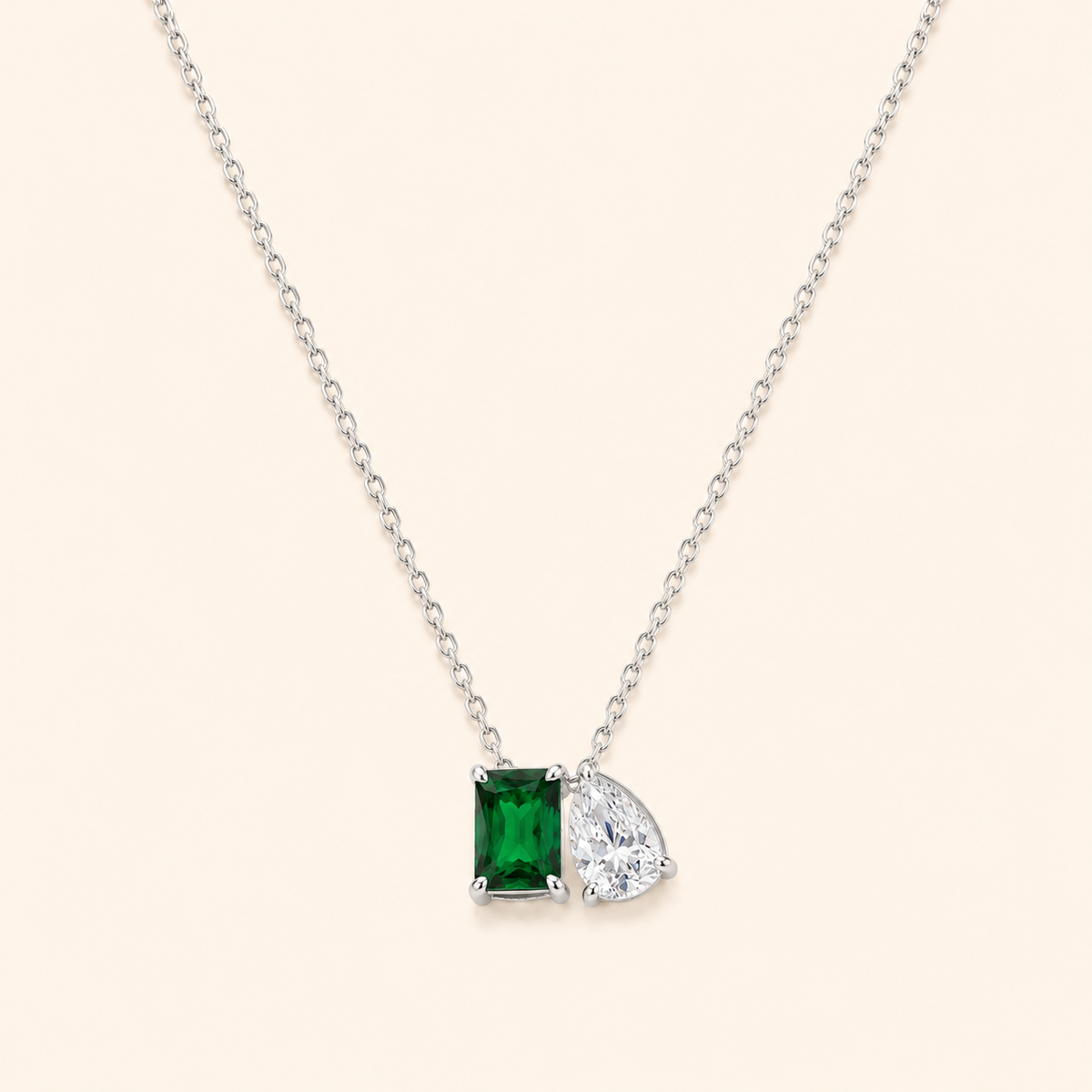 Women’s 925 Sterling Silver Green Stone Jewelry Set with Earrings, Necklace and Ring