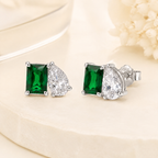 Women’s Emerald Green Rectangular and Pear-Cut Cubic Zirconia Sterling Silver Stud Earrings