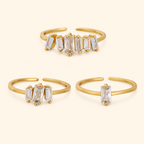 925 Sterling Silver Baguette Crystal Adjustable Open Ring