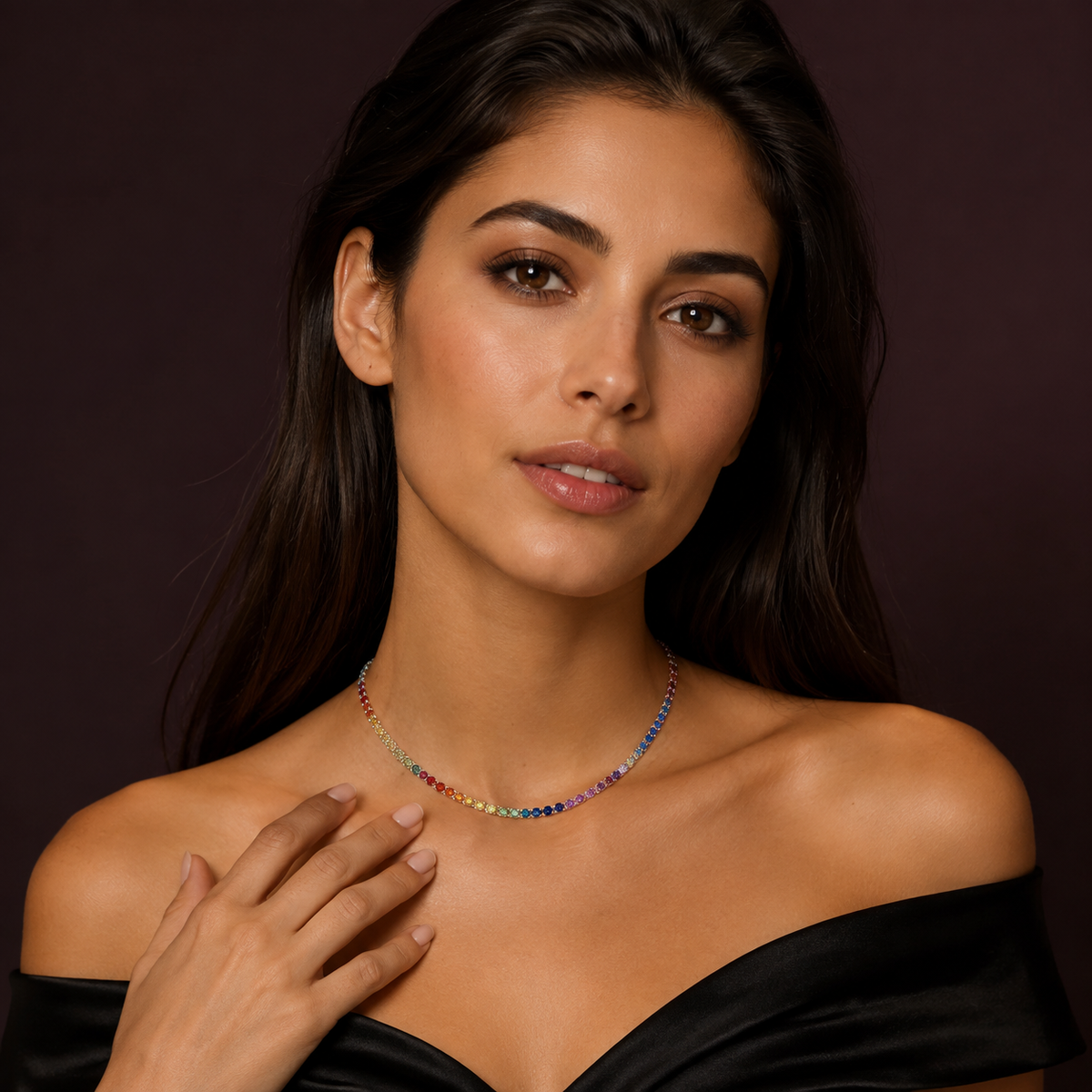 Multicolor Crystal Tennis Necklace – Gold, Silver & Rose Gold