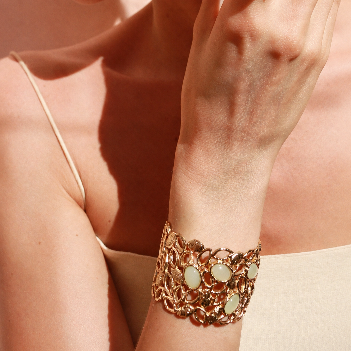 Sicilian Gold Stone-Accented Open Cuff Bracelet