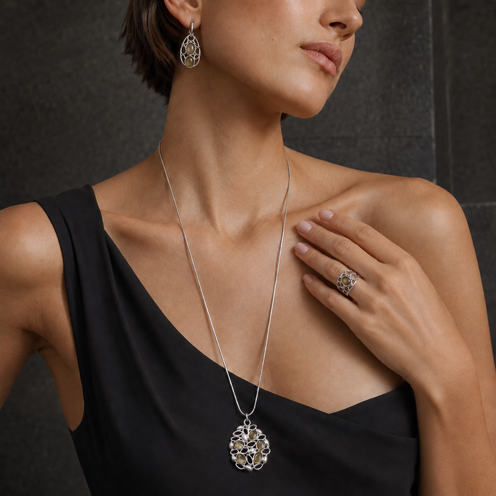 Sicilian Lemon Stone Jewelry Set – Gold 3-Piece or Silver 2-Piece Set