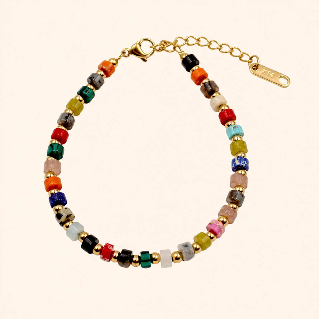 Handmade Colorful Natural Stone Beaded Bracelet – Titanium Steel Accent Chain