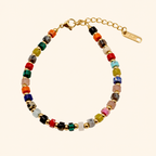 Handmade Colorful Natural Stone Beaded Bracelet – Titanium Steel Accent Chain