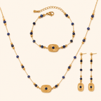 Lapis Lazuli Sunburst Jewelry Set – Necklace, Drop Earrings & Bracelet