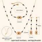Lapis Lazuli Sunburst Jewelry Set – Necklace, Drop Earrings & Bracelet