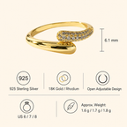 Women’s 18K Gold or Rhodium Plated 925 Sterling Silver Open Wave Pavé Ring