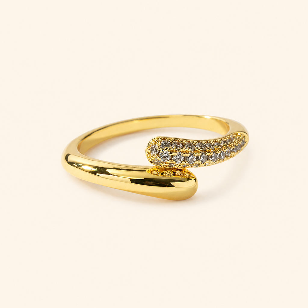 Women’s 18K Gold or Rhodium Plated 925 Sterling Silver Open Wave Pavé Ring