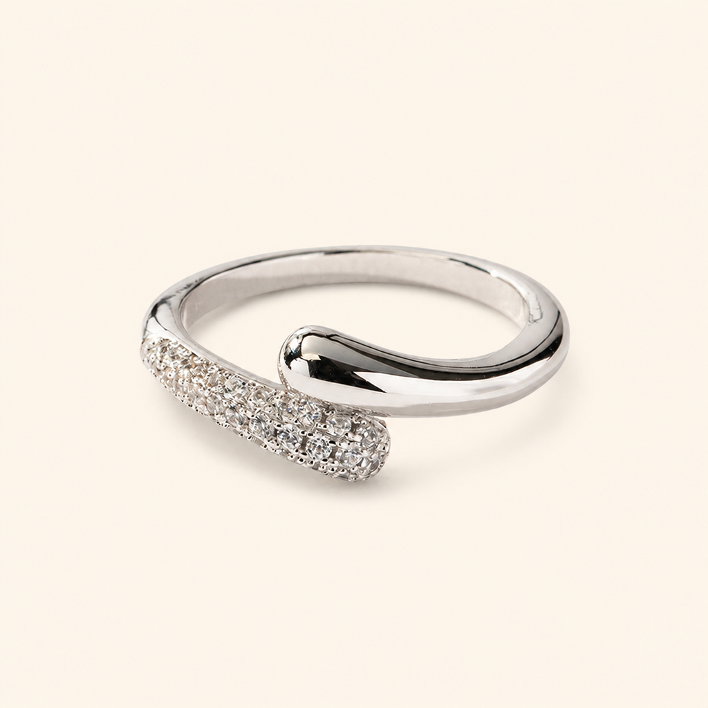 Women’s 18K Gold or Rhodium Plated 925 Sterling Silver Open Wave Pavé Ring