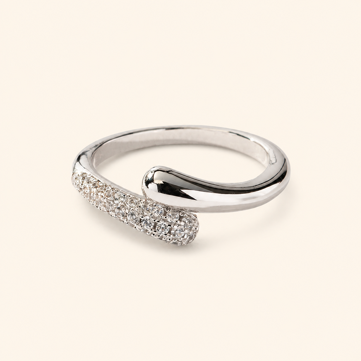 Women’s 18K Gold or Rhodium Plated 925 Sterling Silver Open Wave Pavé Ring