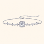 Women’s 925 Sterling Silver Moissanite Star Link Adjustable Bracelet with Halo Center Stone