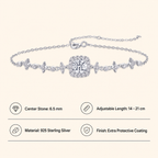 Women’s 925 Sterling Silver Moissanite Star Link Adjustable Bracelet with Halo Center Stone