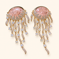 Iridescent Jellyfish Gemstone Tassel Drop Earrings with Cloud Pattern Stones