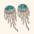 Iridescent Jellyfish Gemstone Tassel Drop Earrings with Cloud Pattern Stones