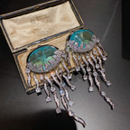 Iridescent Jellyfish Gemstone Tassel Drop Earrings with Cloud Pattern Stones