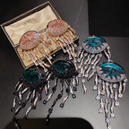 Iridescent Jellyfish Gemstone Tassel Drop Earrings with Cloud Pattern Stones