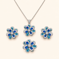 Royal Blue Gradient Floral Cubic Zirconia Necklace, Earrings & Ring Jewelry Set
