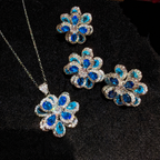 Royal Blue Gradient Floral Cubic Zirconia Necklace, Earrings & Ring Jewelry Set