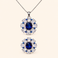 Women’s Deep Blue Sapphire Floral Cubic Zirconia Necklace and Earrings Set