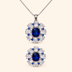 Women’s Deep Blue Sapphire Floral Cubic Zirconia Necklace and Earrings Set
