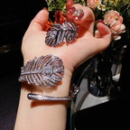 Women’s Silver-Tone Pavé Cubic Zirconia Peacock Feather Bracelet and Ring Set