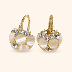 Women’s Vintage Cat’s Eye Stone Geometric Round Hoop Earrings with Zircon Accents