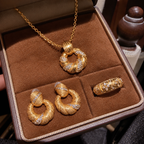 Women’s Vintage Brushed Lucky Scroll Cubic Zirconia Necklace, Earrings and Adjustable Ring Jewelry Set