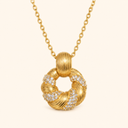Women’s Vintage Brushed Lucky Scroll Cubic Zirconia Necklace, Earrings and Adjustable Ring Jewelry Set