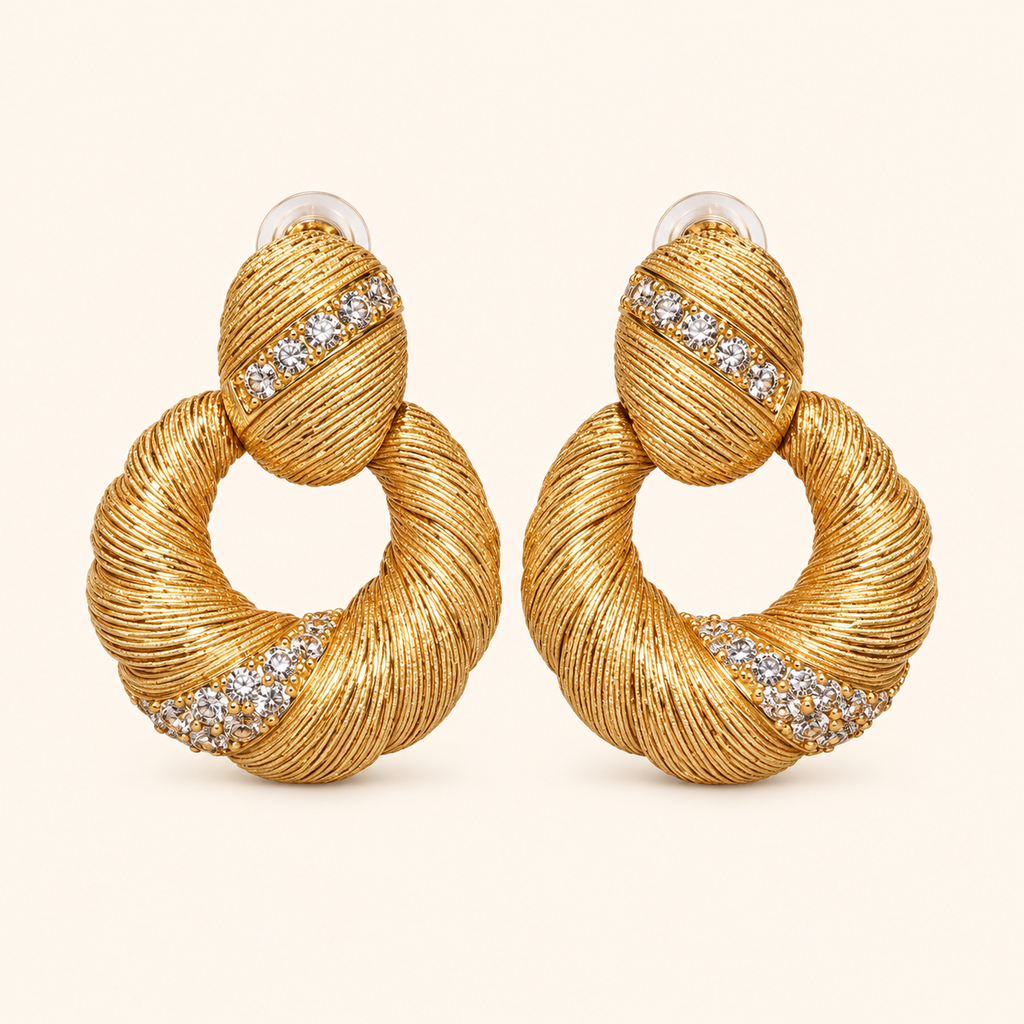 Women’s Vintage Brushed Lucky Scroll Cubic Zirconia Necklace, Earrings and Adjustable Ring Jewelry Set
