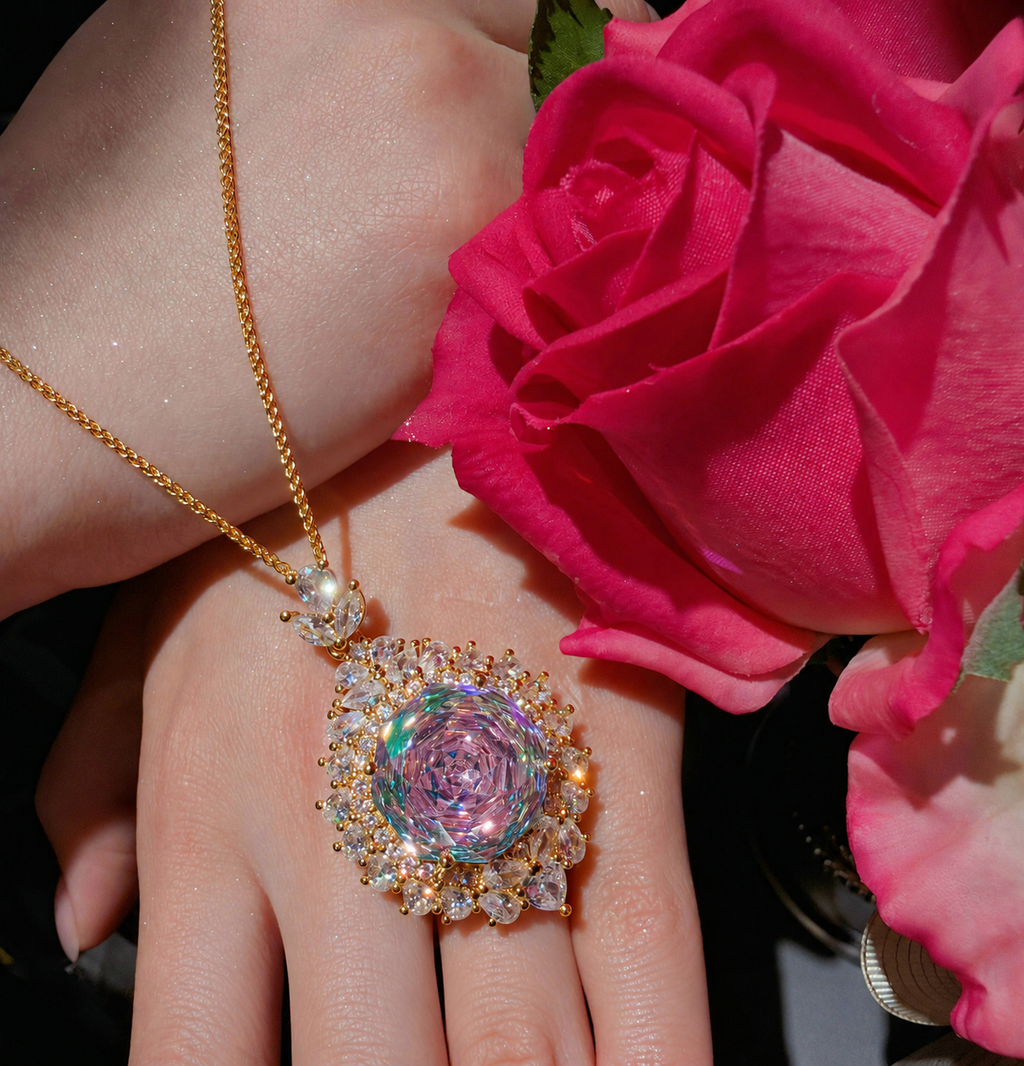 Women’s Iridescent Rose-Cut Teardrop Cubic Zirconia Necklace, Earrings and Adjustable Ring Jewelry Set