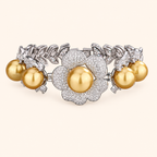 Women’s Vintage Crystal Flower Imitation Pearl Bracelet with Grey, White or Gold Pearl Accents