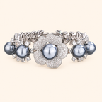 Women’s Vintage Crystal Flower Imitation Pearl Bracelet with Grey, White or Gold Pearl Accents