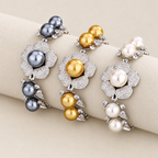Women’s Vintage Crystal Flower Imitation Pearl Bracelet with Grey, White or Gold Pearl Accents