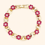 Women’s Vintage Red Crystal Flower Link Bracelet in Gold or Silver Tone