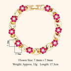Women’s Vintage Red Crystal Flower Link Bracelet in Gold or Silver Tone
