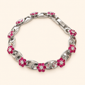 Women’s Vintage Red Crystal Flower Link Bracelet in Gold or Silver Tone