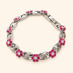 Women’s Vintage Red Crystal Flower Link Bracelet in Gold or Silver Tone