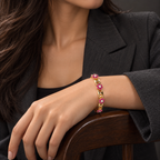Women’s Vintage Red Crystal Flower Link Bracelet in Gold or Silver Tone