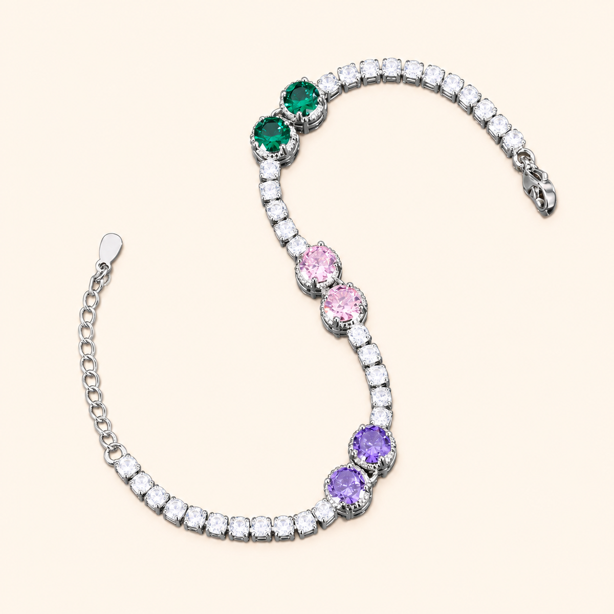 Women’s Amethyst-Inspired Cubic Zirconia Tennis Bracelet with Heart, Oval or Round Gemstone Detail