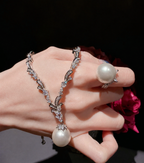 Women’s Elegant Cubic Zirconia Jewelry Set with Vine Details and Shell Pearls