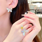 Women’s Cinderella Butterfly Jewelry Set with Shell Inlays and Pale Yellow Cubic Zirconia