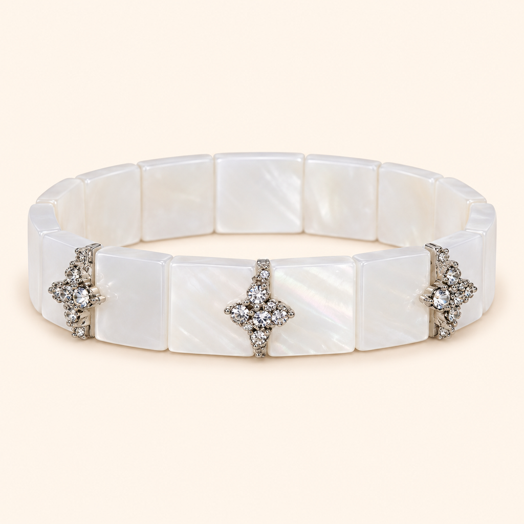 Women’s Mother-of-Pearl Bracelet with Sparkling Floral Details