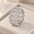 Women’s 925 Sterling Silver Wide Band Ring with Openwork Lace Detail